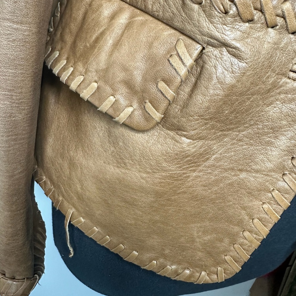 Reba Tan Leather Jacket with Button Detail - Picture 3 of 6